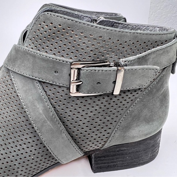 Vince Camuto Casha Gray Perforated Suede Side Zip Buckled Accent Ankle Boot - Picture 7 of 14